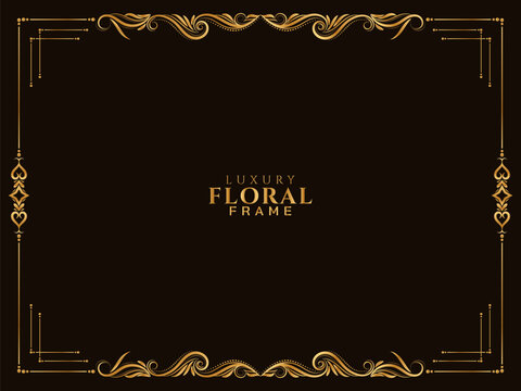 Stylish golden floral frame black background