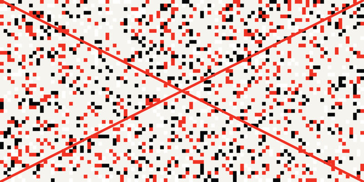 Abstract digital pixel art pattern with red and black squares