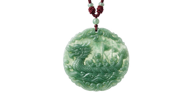 Jade dragon boat pendant isolated on transparent background