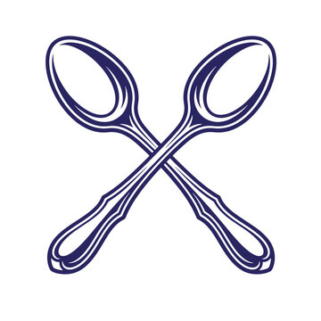 Graphic illustration of two crossed spoons for kitchen logo concept or restaurant branding icon vector with tableware restaurant silverware minimalist culinary
