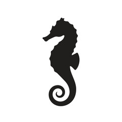 Black silhouette graphic of a seahorse with seahorse wildlife creature © Sharmin