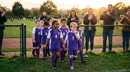 Fototapeta premium Youth Soccer Team Celebrating After Match Victory
