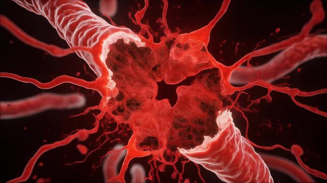 Capillary Micro Rupture Visualization With Intense Red Blood Burst Representing Vascular Damage and Hemorrhage