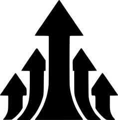Fototapeta premium Black arrows pointing upwards in different sizes on white background, symbolizing growth, progress, and success in business and finance.