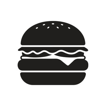 Classic hamburger fast food icon black silhouette graphic with hamburger