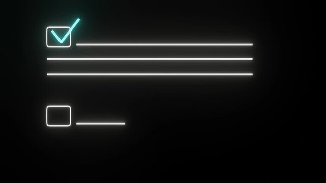 Checklist with cyan tick mark and white lines on dark background