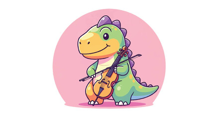Obraz premium Cute cartoon dinosaur playing violin with a smile.
