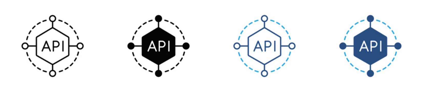 API Network Icon Set. Application Programming Interface, System Integration and Data Exchange Icons. Vector Illustration.