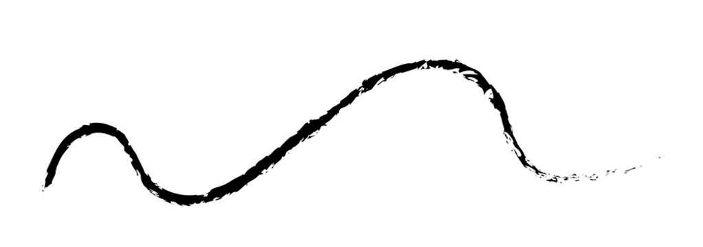Dynamic black grunge brush line stroke wave with rough artistic texture