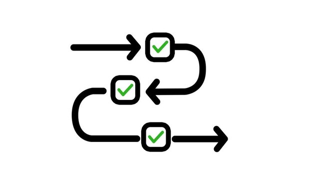 Animated Process Flow Icon Loop on White Background