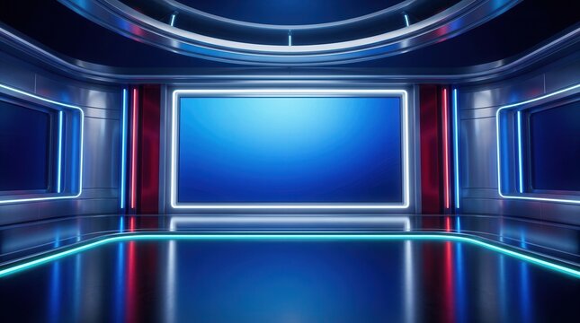 A stunning 3D virtual studio designed as a perfect background for TV shows and news slides.