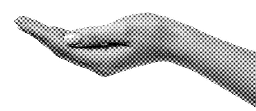 Open hand gesture holding empty space in halftone style