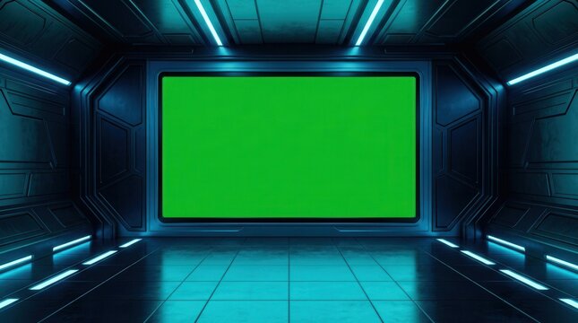 Futuristic chroma tv screen studio with a virtual background