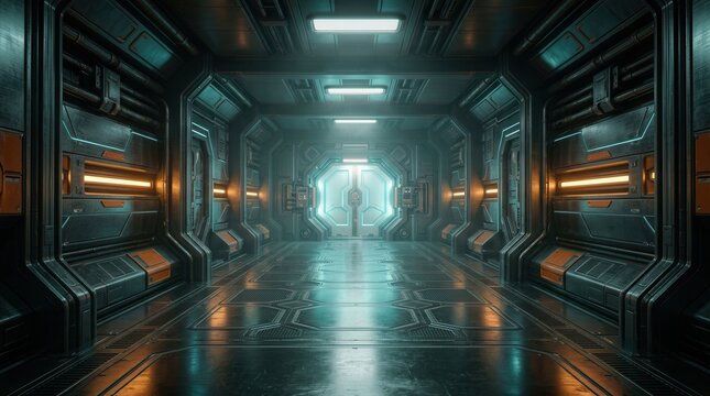 3D rendering of an industrial TV show backdrop for virtual tracking system sets.