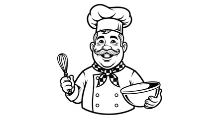 Naklejka premium Smiling chef with bowl and whisk.