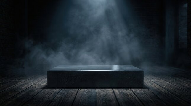 Darkroom background with a dark platform for product marketing concepts