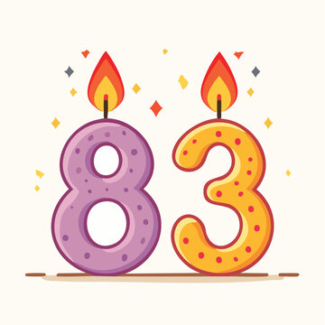 Birthday Candles Number 83 with Flames and Confetti