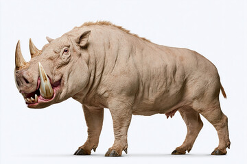 Fototapeta premium Ancient Rhinoceros Relative Isolated On White, Andrewsarchus