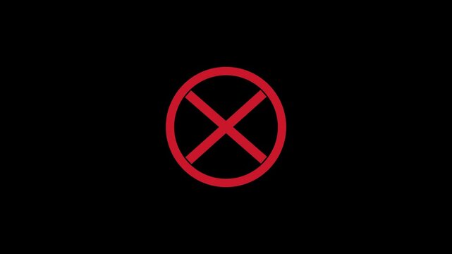 Red Cross Mark Icon Animation Isolated on Transparent Background