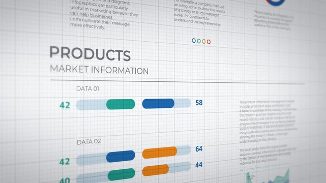 Animated business infographic displaying product market information