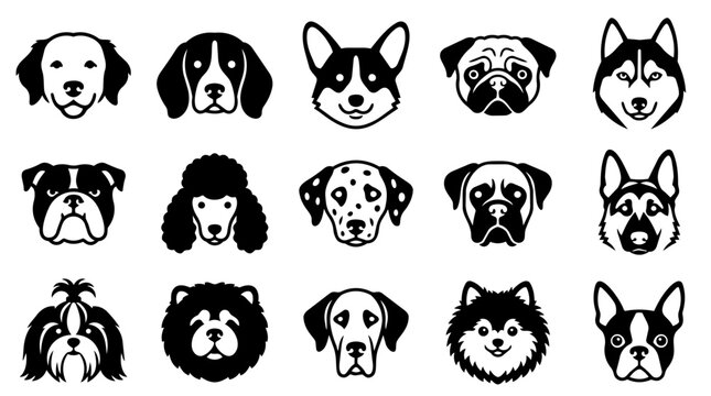 Dog breed head icons set