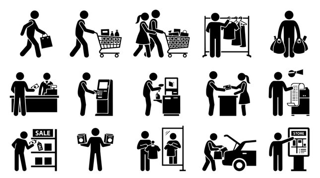 Shopping and retail customer service flat icon set