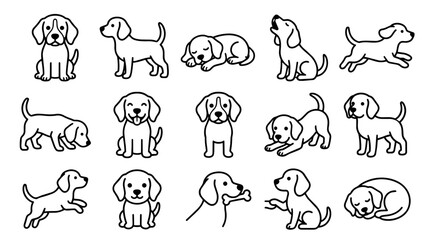 Obraz premium Cute cartoon beagle puppy set with various poses