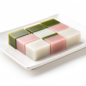 Uiro Steamed Japanese Confection Isolated on White Background Square Composition Studio Shot