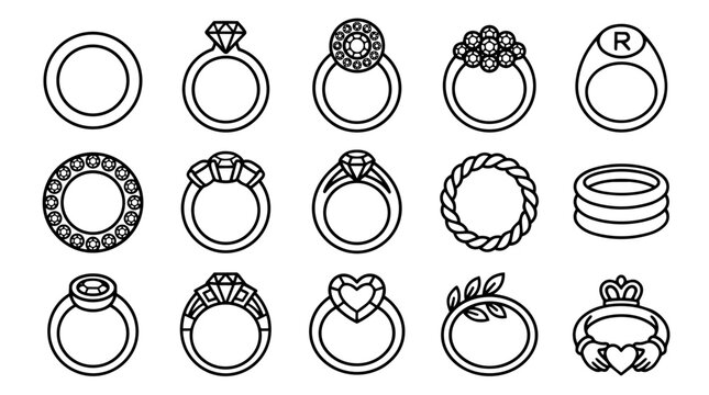 Fifteen outline jewelry rings set