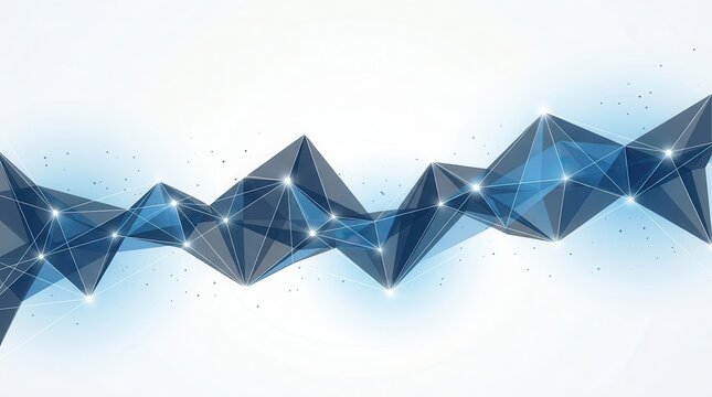 Blue geometric polyhedral shapes on an abstract white background for communication technology concepts.