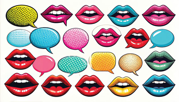 Colorful Lips and Speech Bubbles Illustration.