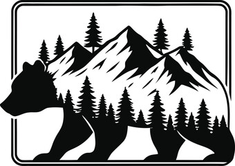 Black bear walking in front of snowy mountain forest illustration isolated on transparent background, isolated on white background, Vector © Shanta Akter Ahk