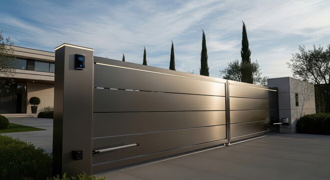 Modern Automatic Sliding Gate with Integrated Lighting and Security Access Control automatic gate modern gate