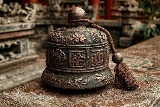 Traditional Peace Bell as a cultural icon for International Day of Peace, harmonious background