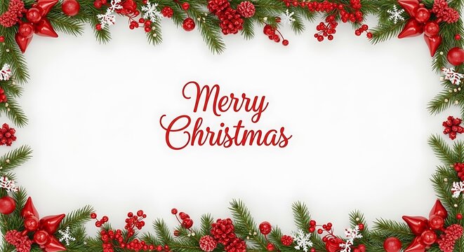 Festive christmas border with holly berries and snowflakes holiday greetings