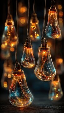 Transparent background with glowing Christmas string lights, festive and magical illumination