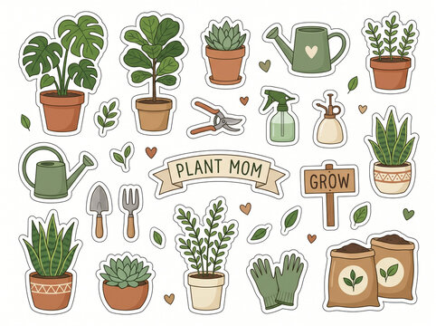 Cute indoor gardening and house plant lover sticker sheet collection