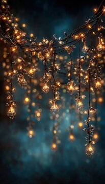 Transparent background with glowing Christmas string lights, festive and magical illumination