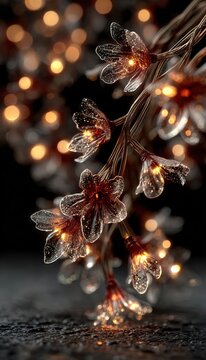 Transparent background with glowing Christmas string lights, festive and magical illumination