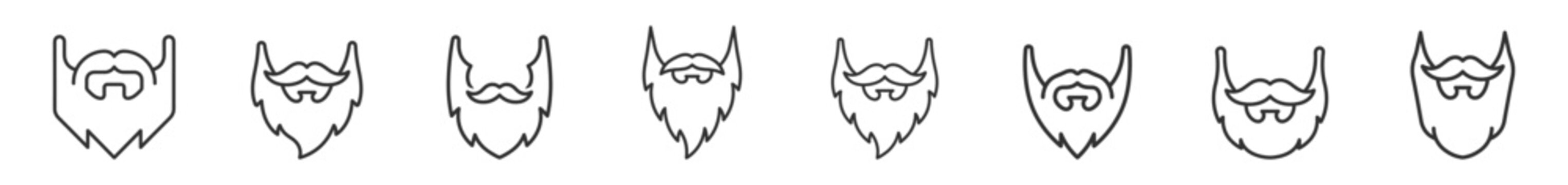 beard and mustache icon line art set collection illustration design on transparent background