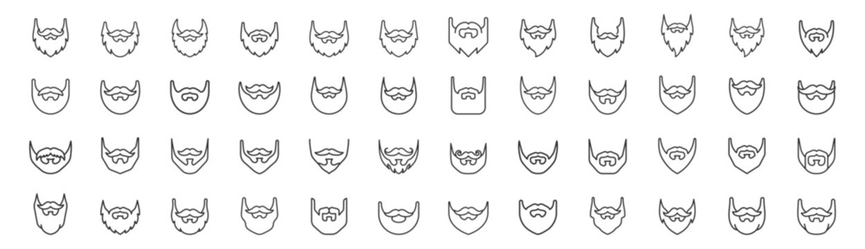 set of beard and mustache outline icons vector illustration on transparent background