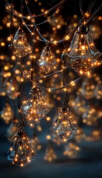 Transparent background with glowing Christmas string lights, festive and magical illumination