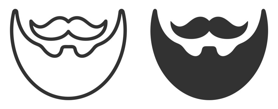 Beard and mustache icons vector set, facial hair silhouette and outline illustrations on transparent background