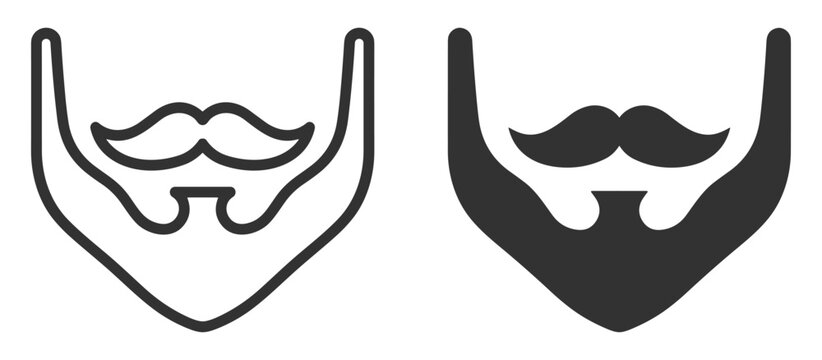 beard and mustache facial hair icon vector set on transparent background