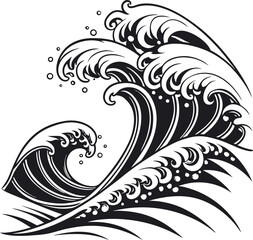 Fototapeta premium Ocean wave, sea wave, black and white vector, wave illustration, ocean graphic