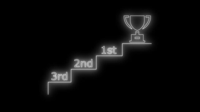 Neon podium with trophy business success, achievement, and concept winner first place