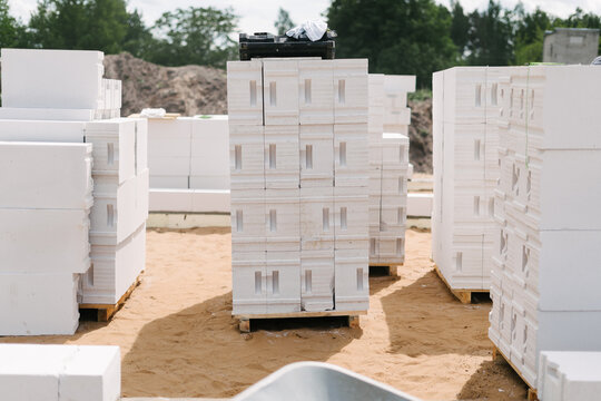 Aerated Concrete Block Wall Construction on Residential Building Site