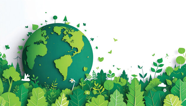 Green Earth Globe with Leaves.