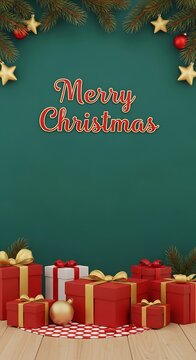 Festive christmas background with gifts and decorations for holiday marketing