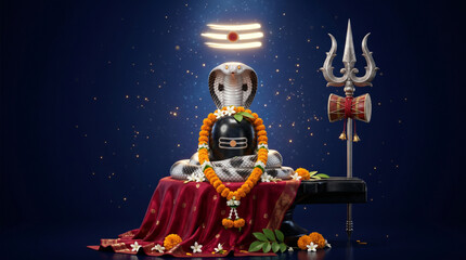 Obraz premium Sacred Shiva Lingam and Cobra Worship Artwork for Happy Nag Panchami Festival Celebration